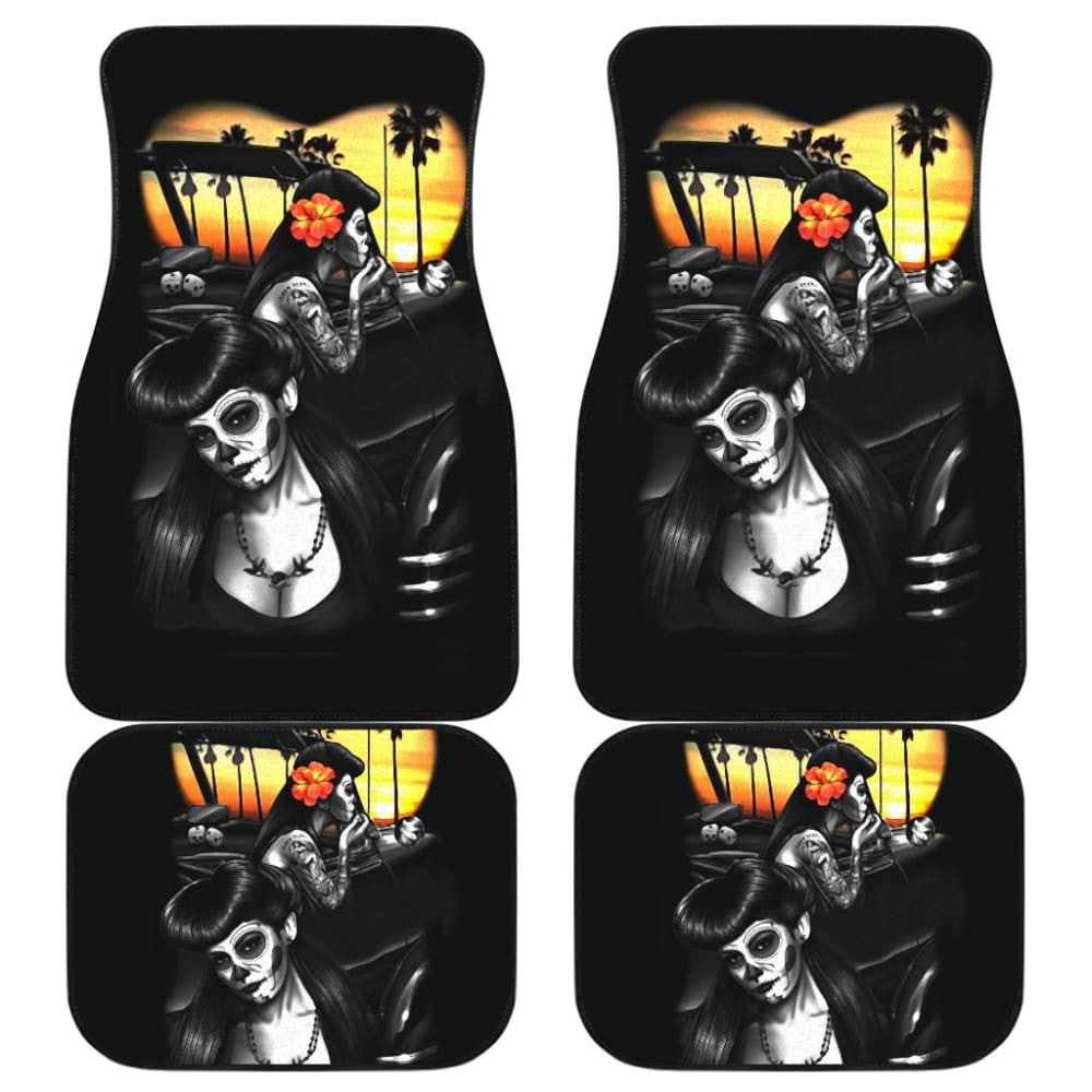 Amazing Couple Love Calavera Sugar Skull Style Car Floor Mats