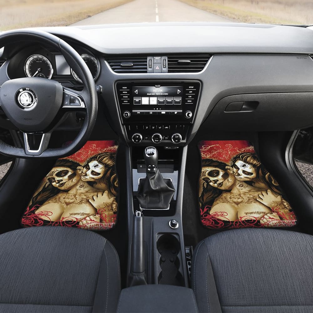 Couple Love Valentine Calavera Sugar Skull Style Car Floor Mats