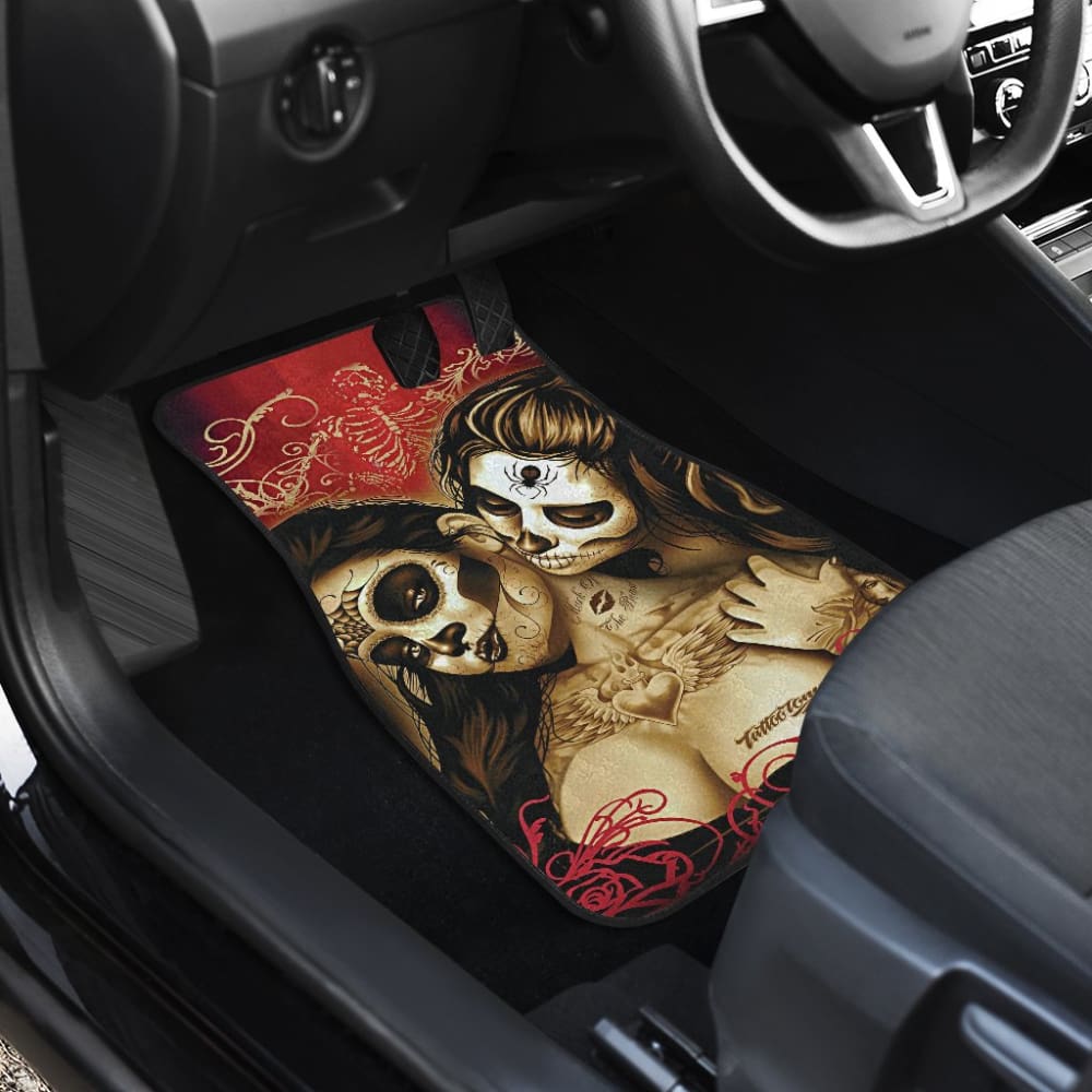 Couple Love Valentine Calavera Sugar Skull Style Car Floor Mats