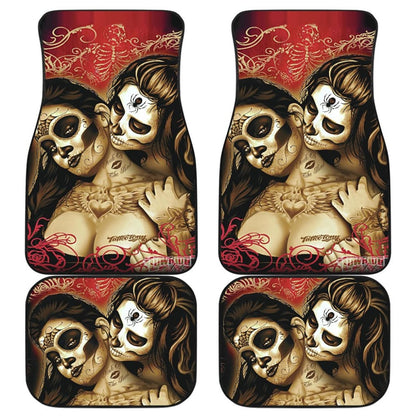 Couple Love Valentine Calavera Sugar Skull Style Car Floor Mats