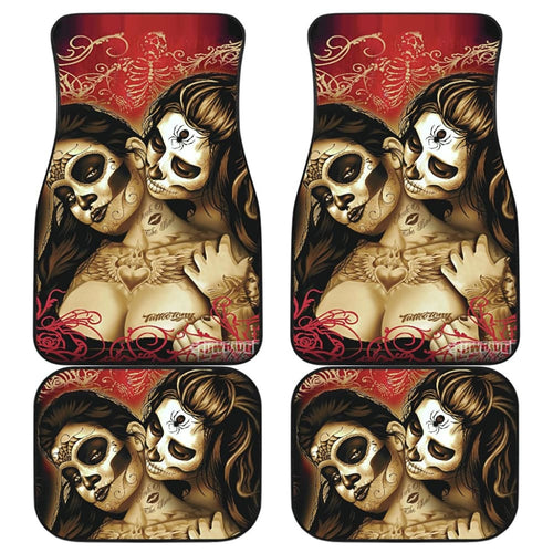 Couple Love Valentine Calavera Sugar Skull Style Car Floor Mats