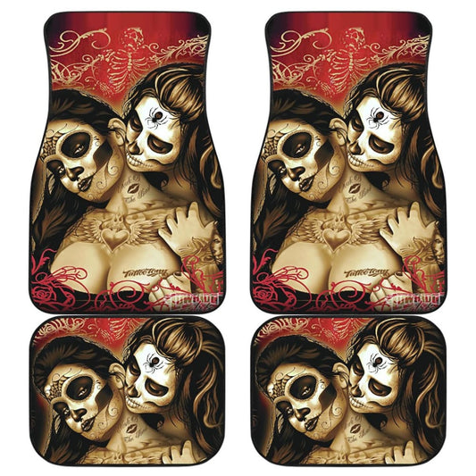 Couple Love Valentine Calavera Sugar Skull Style Car Floor Mats