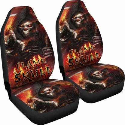 Set Of Pcs Flaming Skull Car Seat Covers