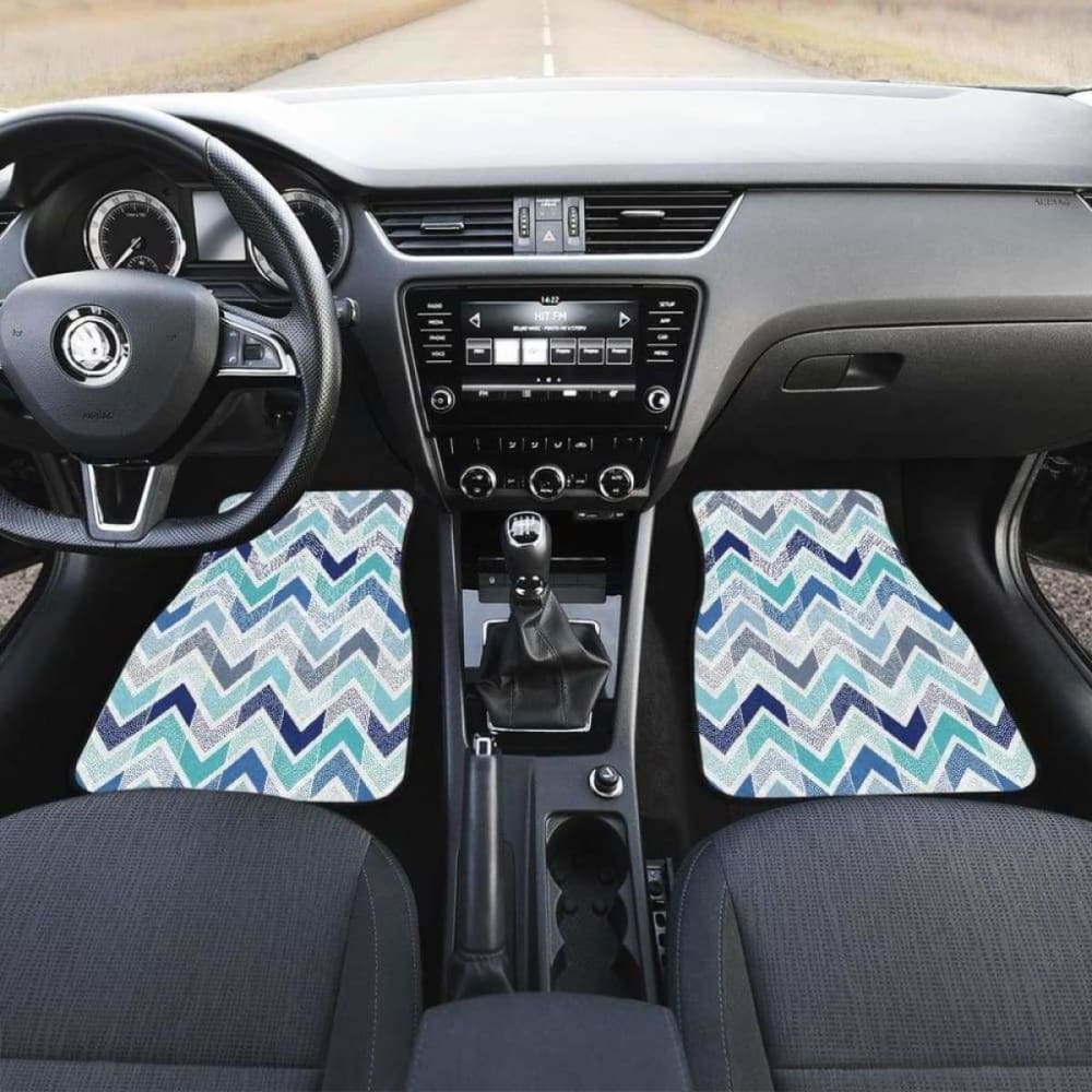 Zigzag  Chevron Blue Pattern Front And Back Car Mats