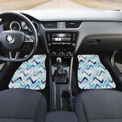 Zigzag  Chevron Blue Pattern Front And Back Car Mats