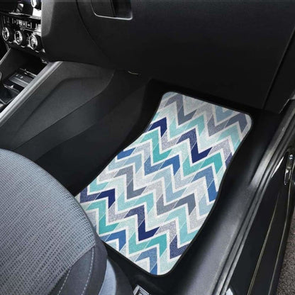 Zigzag  Chevron Blue Pattern Front And Back Car Mats