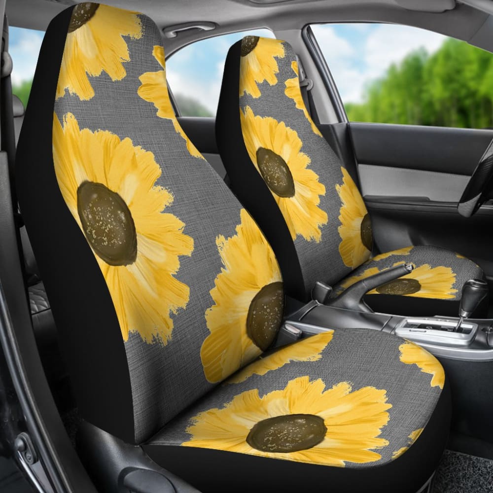Sunflowers on Gray Burlap Style Background Car Seat Covers