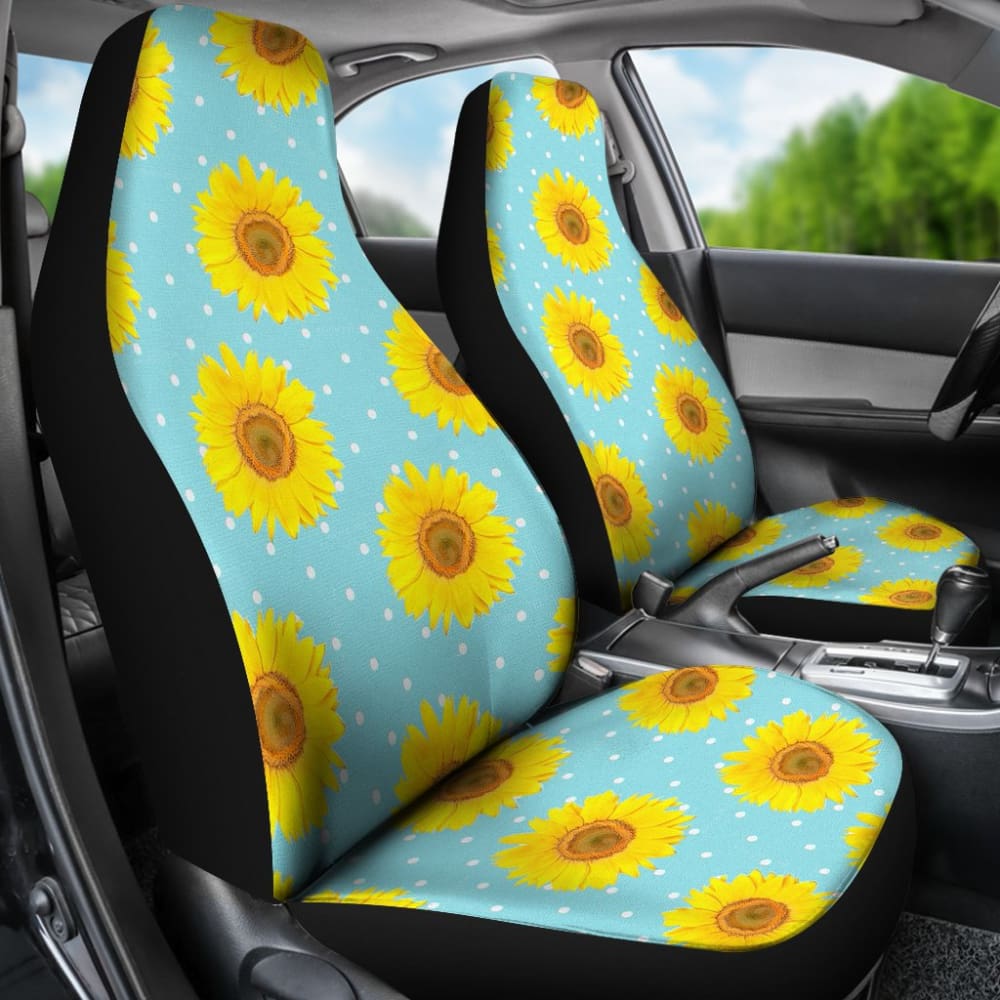 Girly Burlap Design With Sunflower Pattern Car Seat Covers