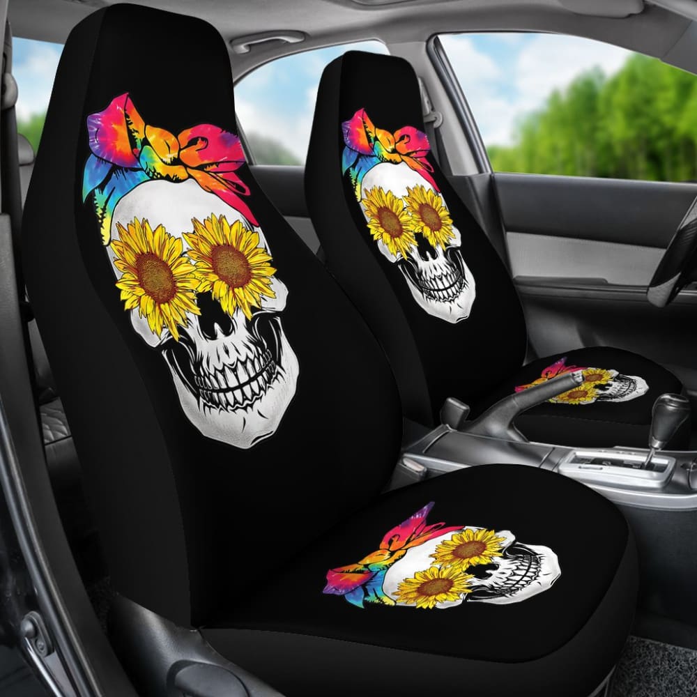 Womens Sunflower Tie-Dye Bandana Emo Hippie Sugarskull Lovers Car Seat Covers