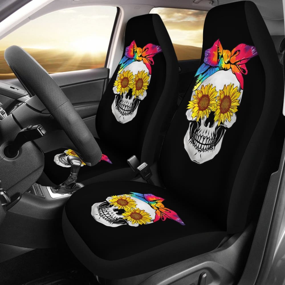 Womens Sunflower Tie-Dye Bandana Emo Hippie Sugarskull Lovers Car Seat Covers