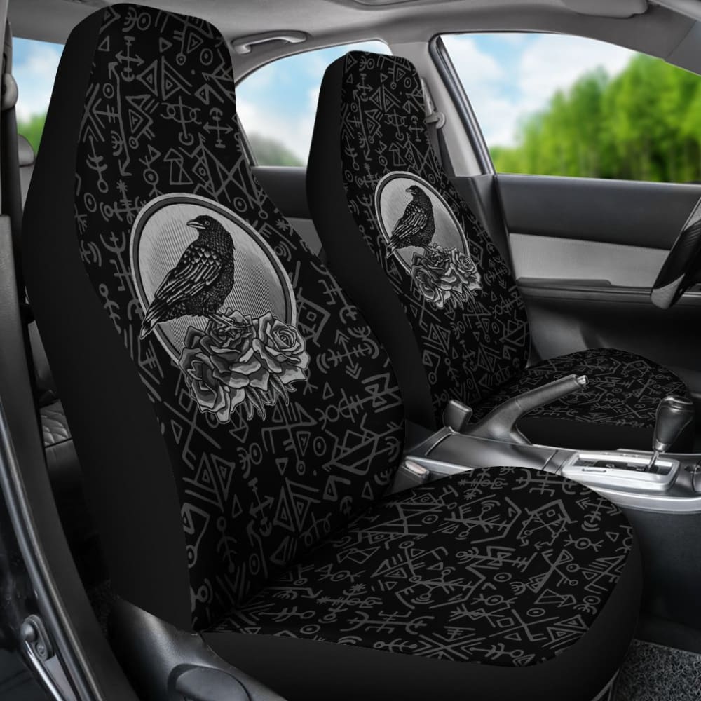 Amazing Viking Odin Raven Floral Rune Symbols Car Seat Covers