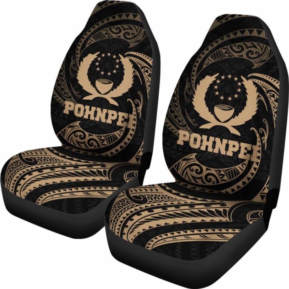 Pohnpei Micronesia Car Seat Covers - Gold Tribal Wave -