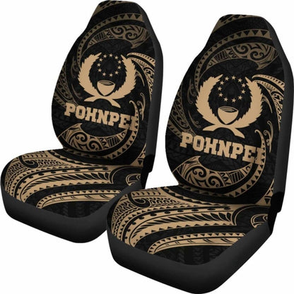 Pohnpei Micronesia Car Seat Covers - Gold Tribal Wave -