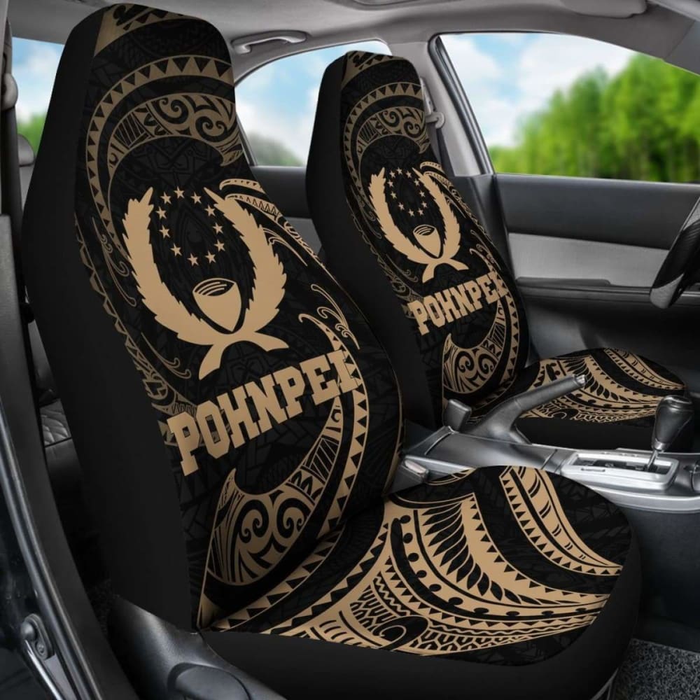 Pohnpei Micronesia Car Seat Covers - Gold Tribal Wave -