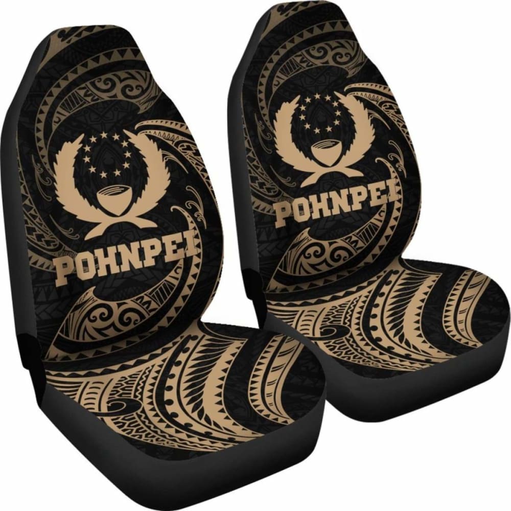 Pohnpei Micronesia Car Seat Covers - Gold Tribal Wave -