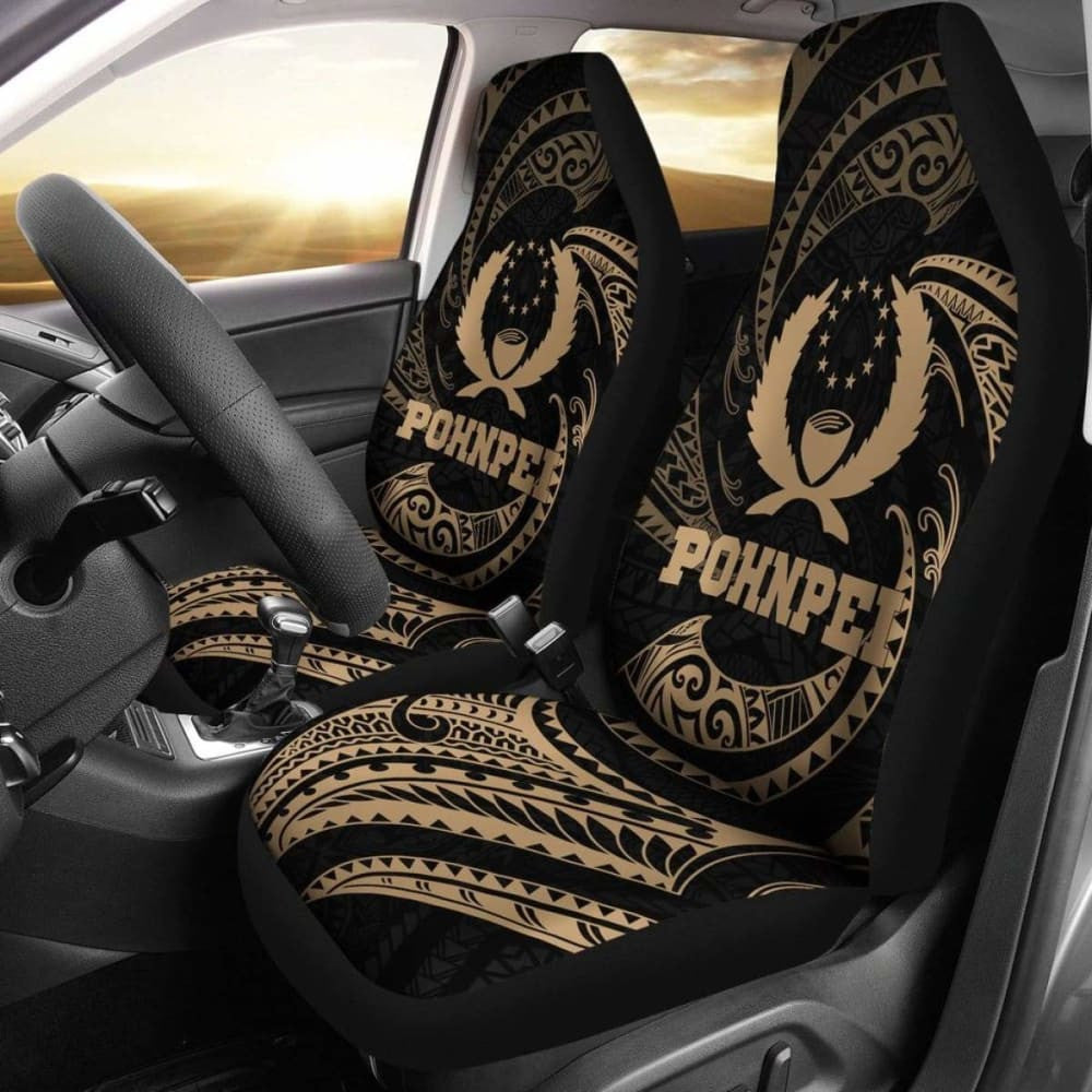 Pohnpei Micronesia Car Seat Covers - Gold Tribal Wave -