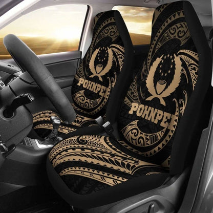 Pohnpei Micronesia Car Seat Covers - Gold Tribal Wave -