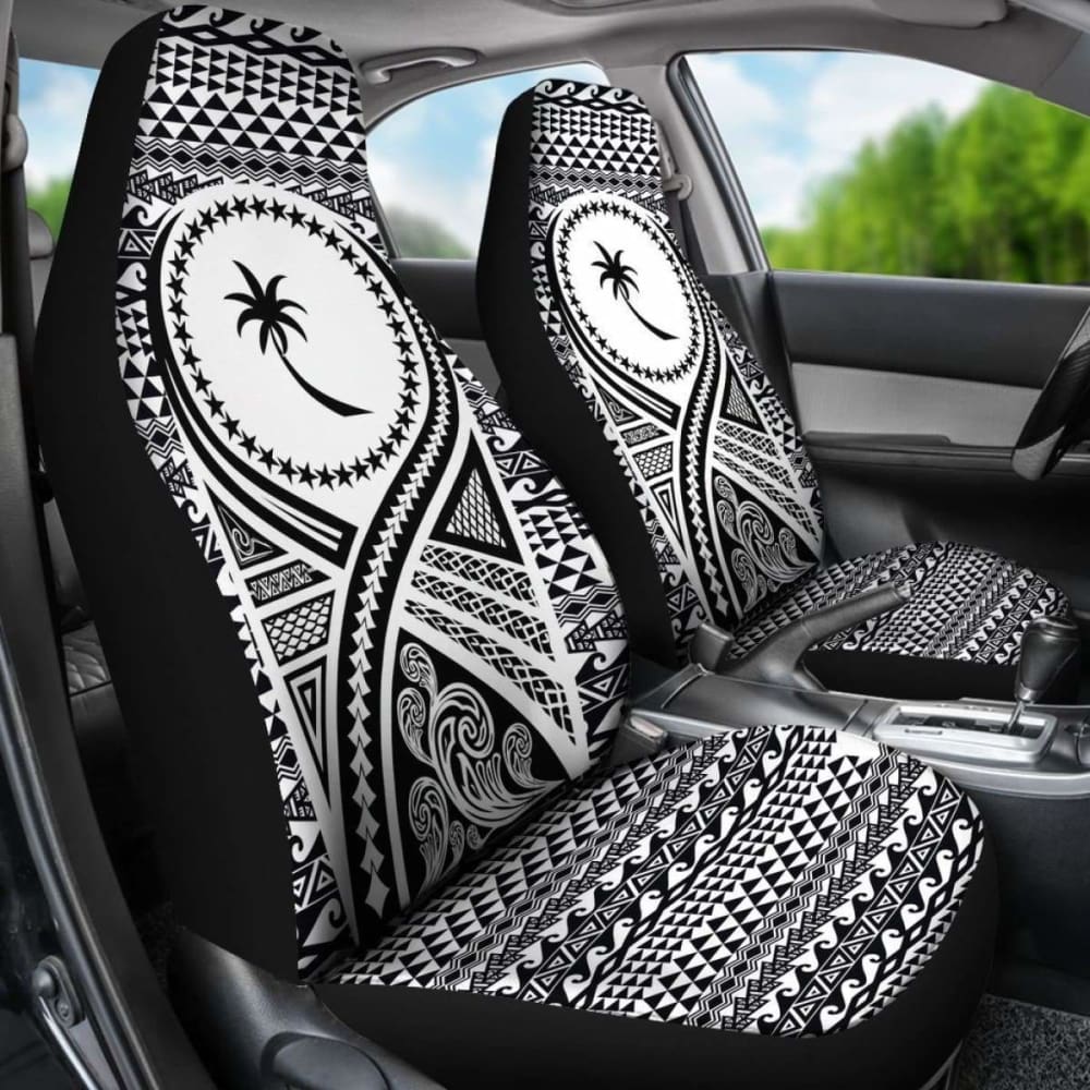 Chuuk Car Seat Cover - Chuuk Flag Polynesian Tattoo Black -