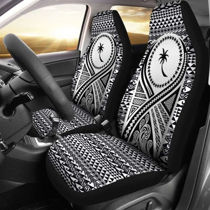 Chuuk Car Seat Cover - Chuuk Flag Polynesian Tattoo Black -