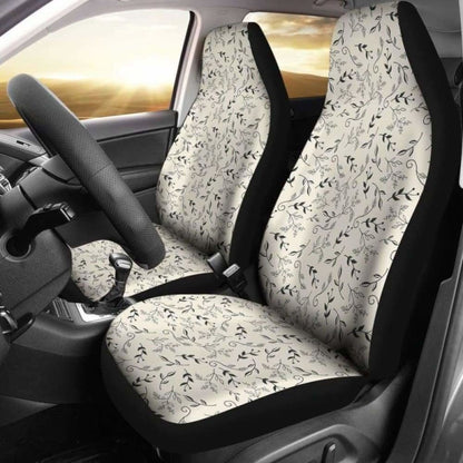 Off White With Black And Gray Leaves Car Seat Covers