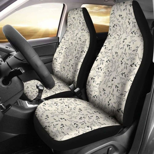 Off White With Black And Gray Leaves Car Seat Covers