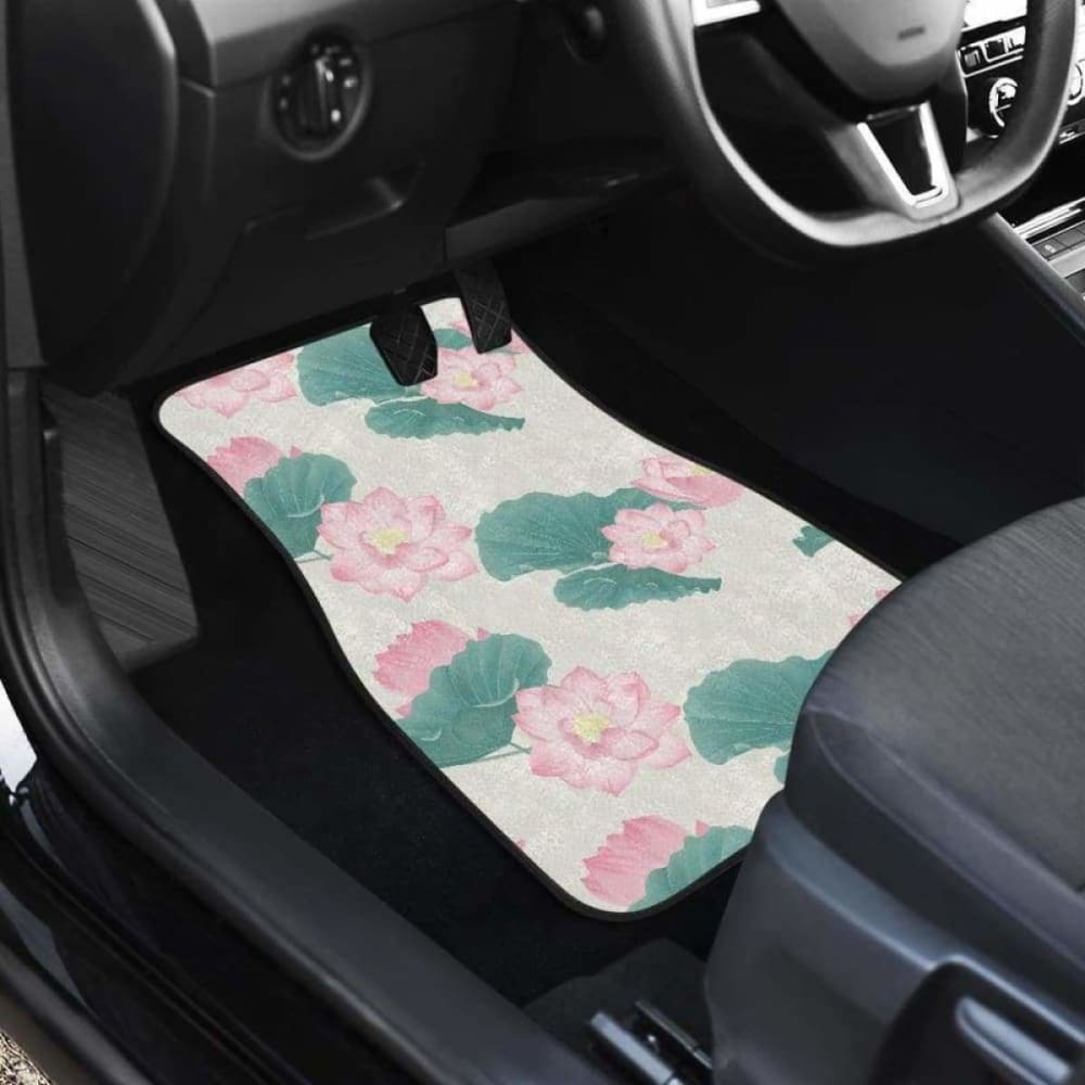 Pink Lotus Waterlily Leaves Pattern Front And Back Car Mats
