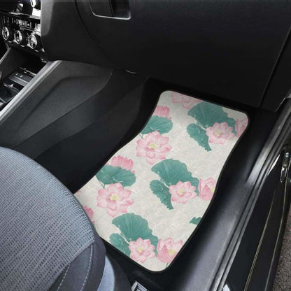 Pink Lotus Waterlily Leaves Pattern Front And Back Car Mats