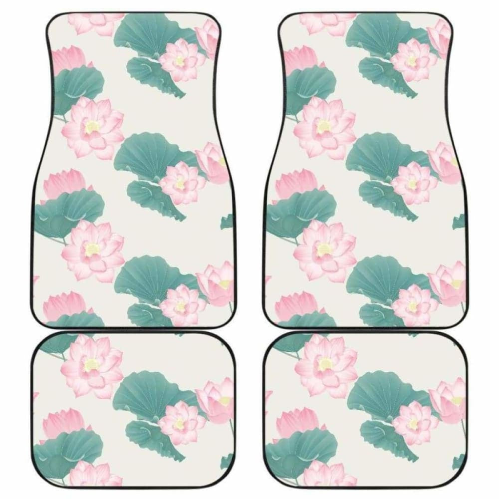 Pink Lotus Waterlily Leaves Pattern Front And Back Car Mats
