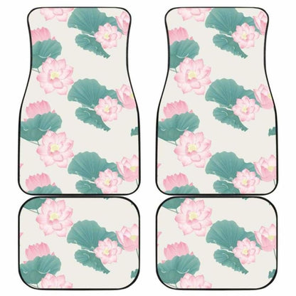 Pink Lotus Waterlily Leaves Pattern Front And Back Car Mats