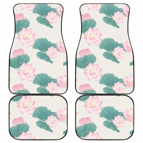 Pink Lotus Waterlily Leaves Pattern Front And Back Car Mats