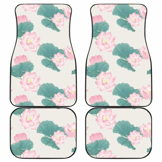 Pink Lotus Waterlily Leaves Pattern Front And Back Car Mats