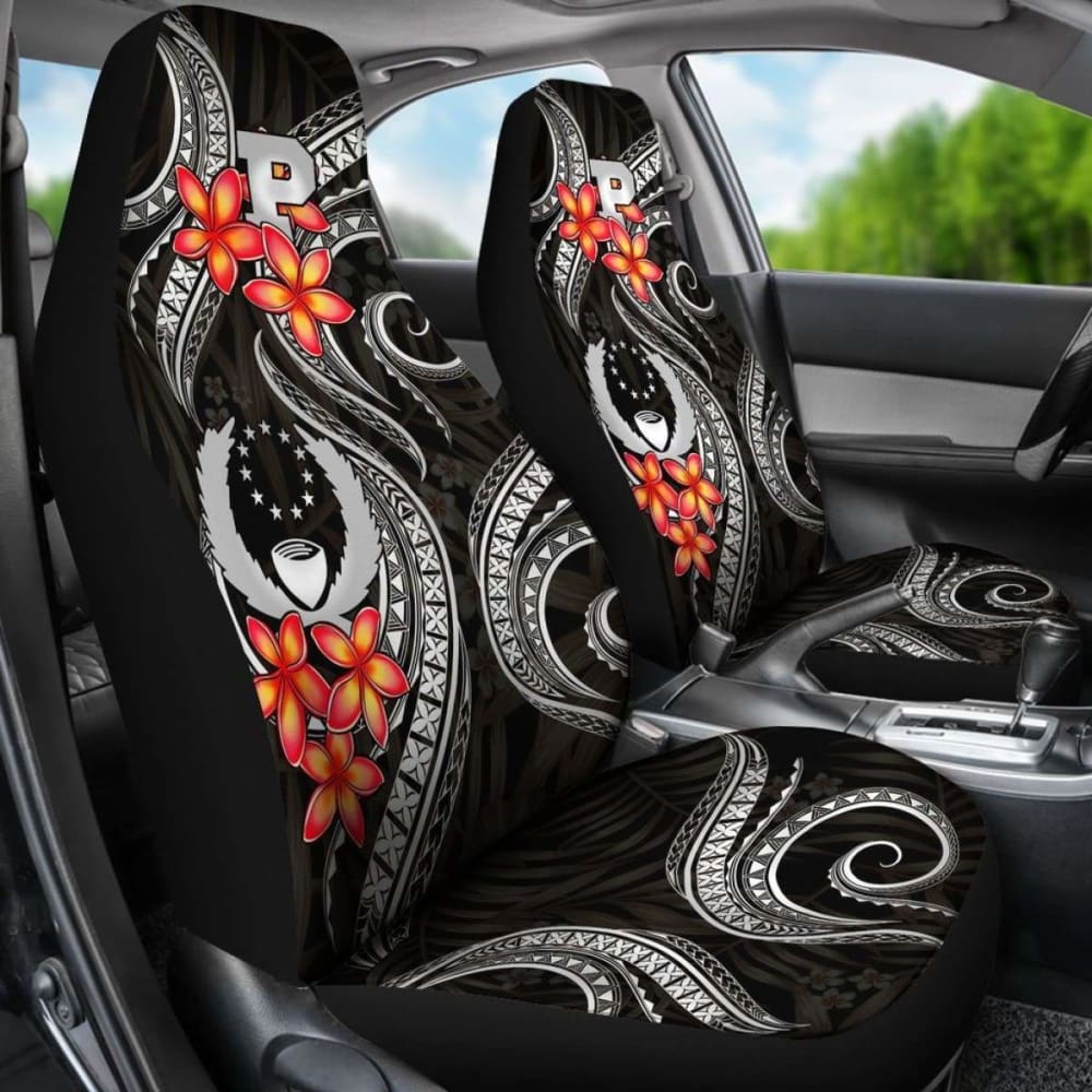 Pohnpei Micronesian Car Seat Covers - Black Plumeria -