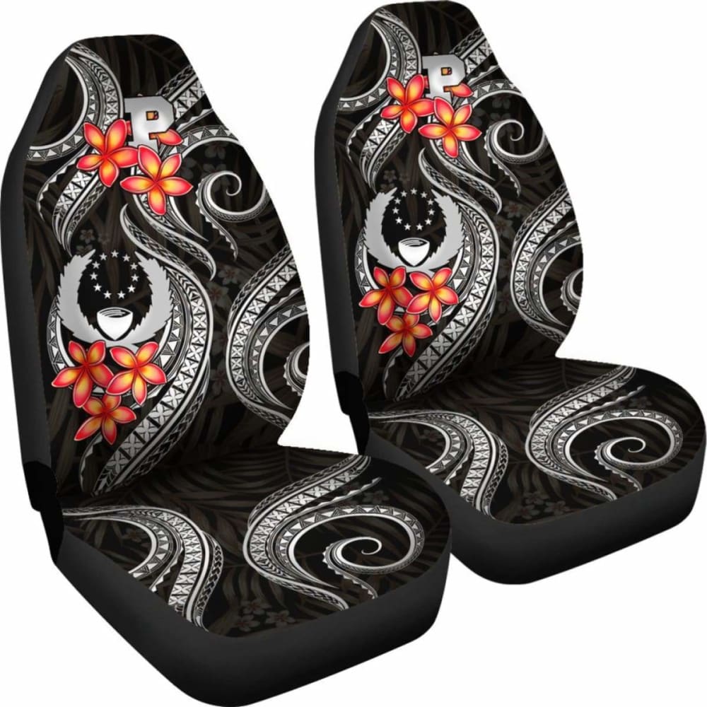 Pohnpei Micronesian Car Seat Covers - Black Plumeria -
