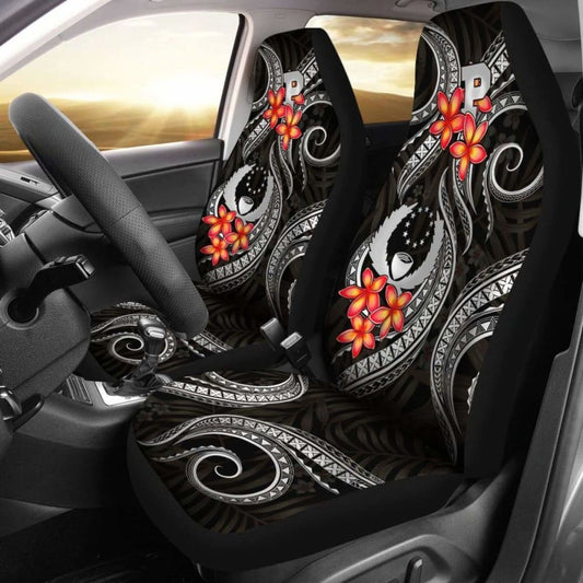 Pohnpei Micronesian Car Seat Covers - Black Plumeria -