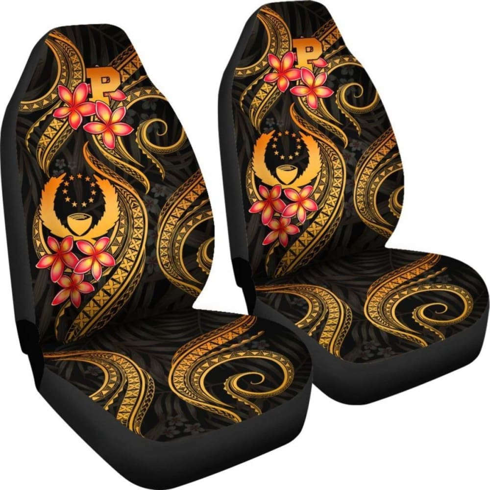 Pohnpei Micronesian Car Seat Covers - Gold Plumeria -