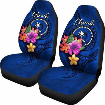 Chuuk Micronesia Car Seat Covers - Floral With Seal Blue -