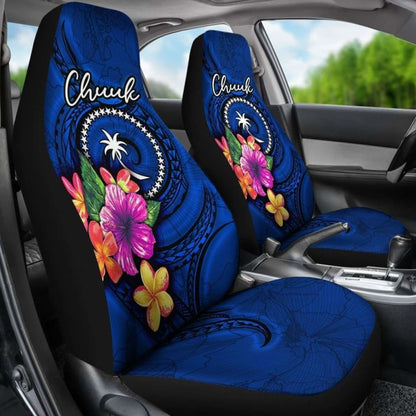 Chuuk Micronesia Car Seat Covers - Floral With Seal Blue -