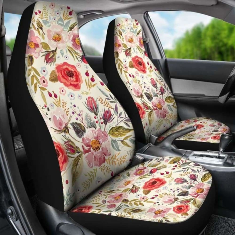 Vintage Floral Car Seat Covers Beige