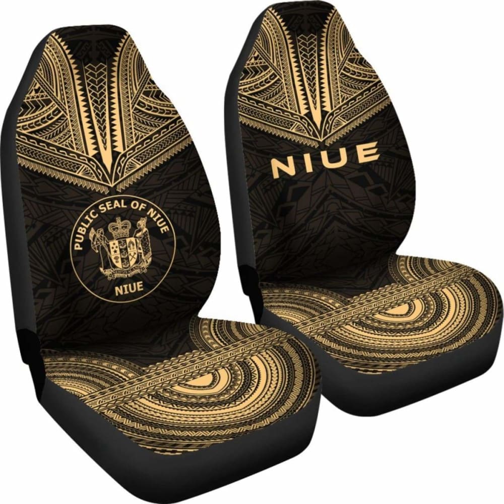 Niue Car Seat Cover - Niue Seal Polynesian Chief Tattoo Gold Version -