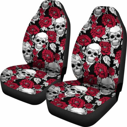 Set Of - Floral Skull - Gothic Car Seat Covers