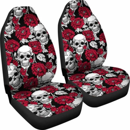 Set Of - Floral Skull - Gothic Car Seat Covers