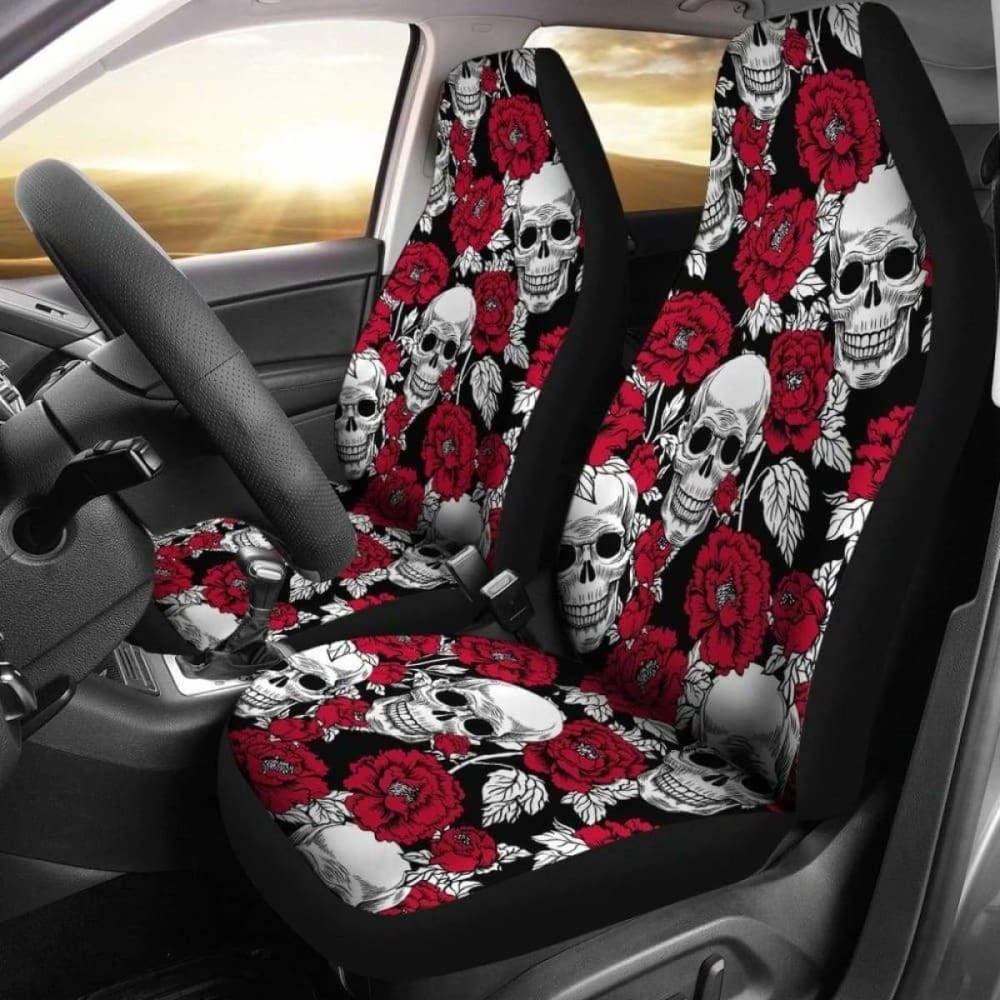Set Of - Floral Skull - Gothic Car Seat Covers