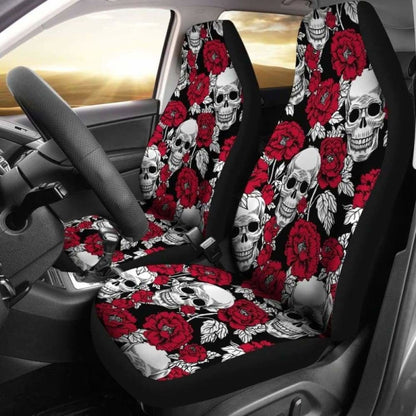 Set Of - Floral Skull - Gothic Car Seat Covers