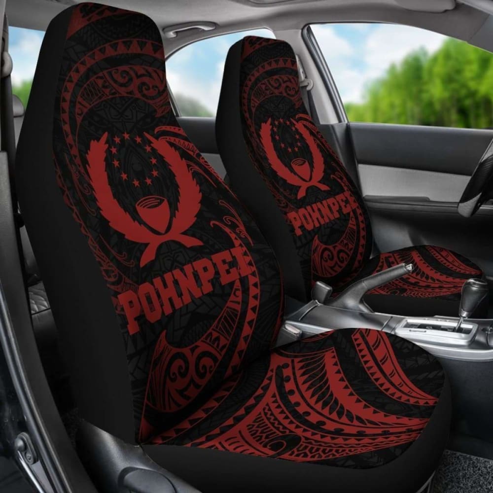 Pohnpei Polynesian Car Seat Covers - Red Tribal Wave -