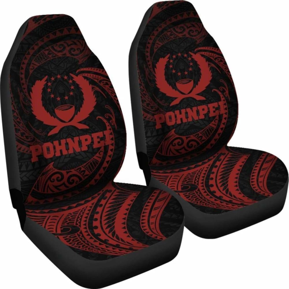 Pohnpei Polynesian Car Seat Covers - Red Tribal Wave -