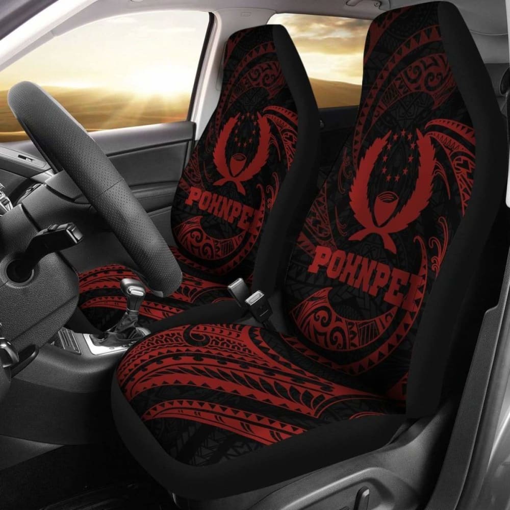 Pohnpei Polynesian Car Seat Covers - Red Tribal Wave -