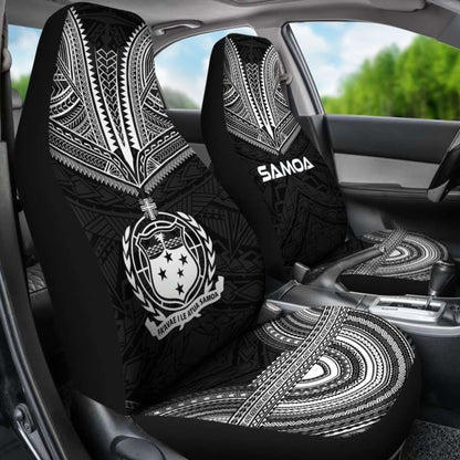 Samoa Car Seat Cover - Samoa Coat Of Arms Polynesian Chief Tattoo Black Version -