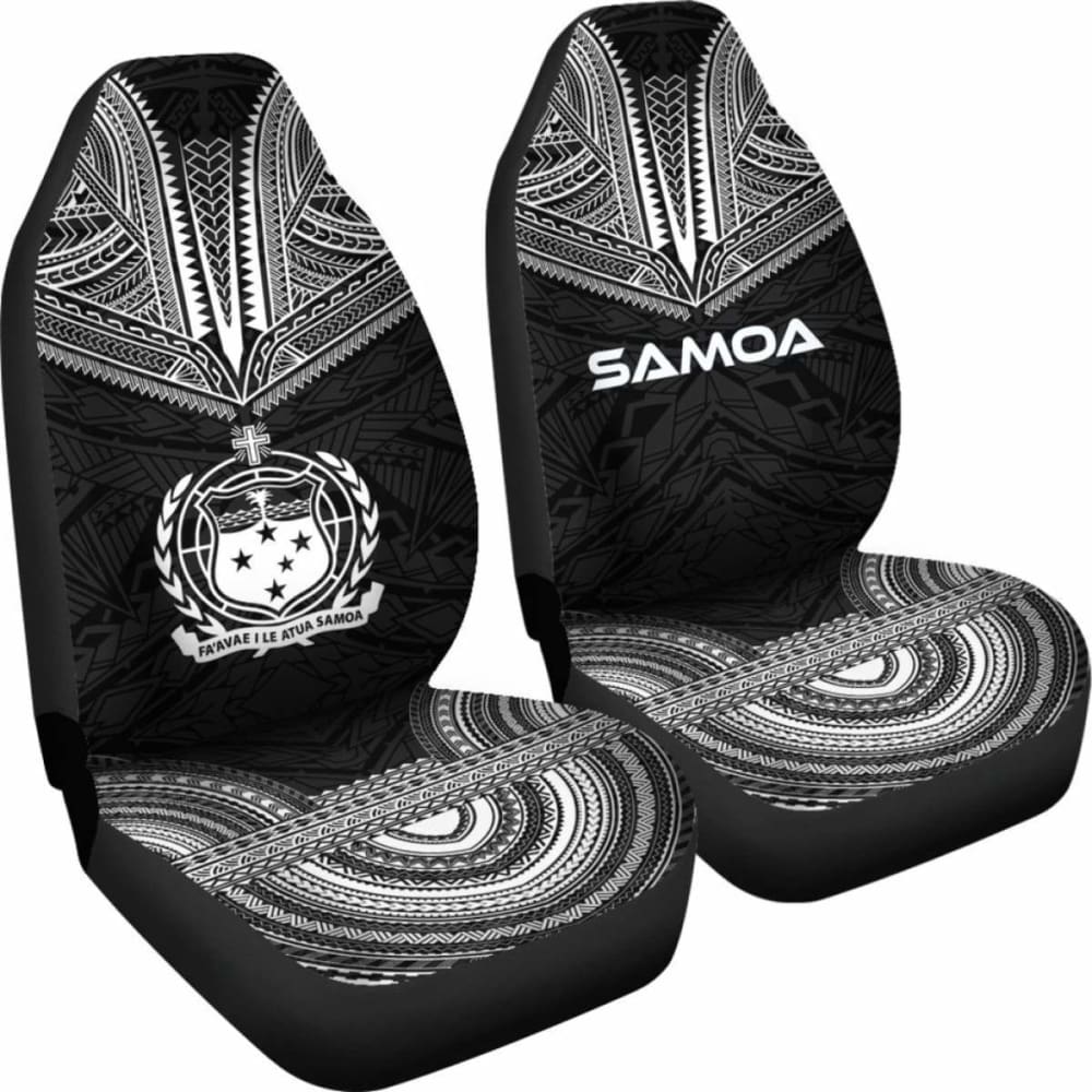 Samoa Car Seat Cover - Samoa Coat Of Arms Polynesian Chief Tattoo Black Version -
