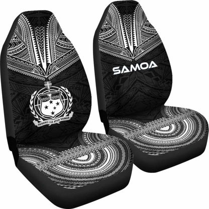 Samoa Car Seat Cover - Samoa Coat Of Arms Polynesian Chief Tattoo Black Version -