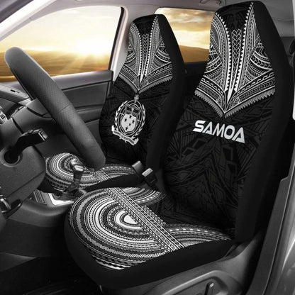 Samoa Car Seat Cover - Samoa Coat Of Arms Polynesian Chief Tattoo Black Version -